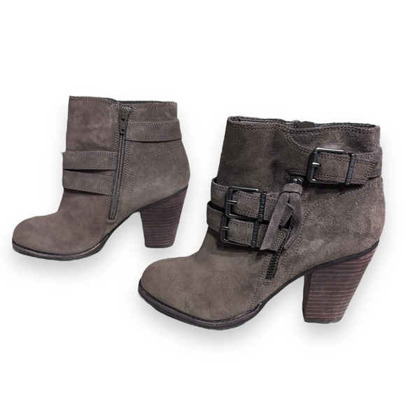 GIANNI BINI Grey Suede Side Zip Ankle Booties Double Buckle Detail - Picture 4 of 9